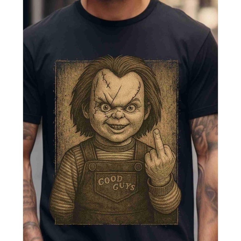 Chucky Middle Finger Child's Play T Shirt Black Adult Unisex Medium‎